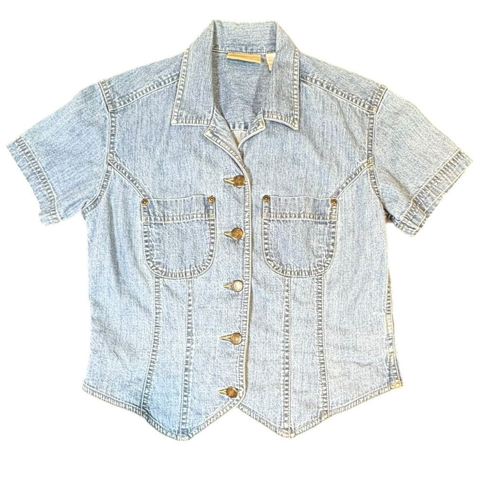 Liz Claiborne Lizwear Denim Button Shirt Women’s Small Vintage Y2K Utility Top